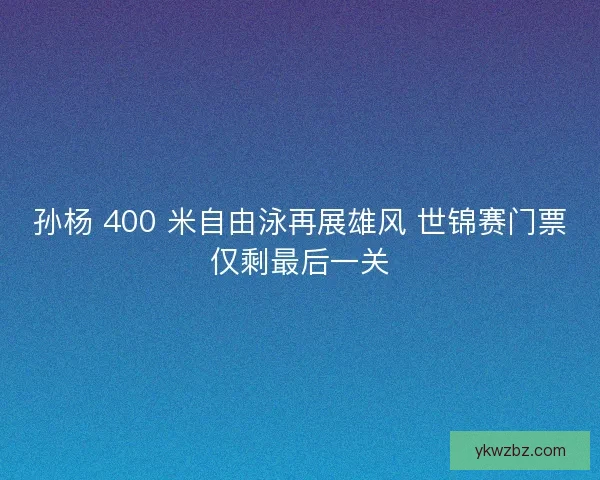 孙杨 400 米自由泳再展雄风 世锦赛门票仅剩最后一关