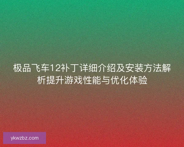 极品飞车12补丁详细介绍及安装方法解析提升游戏性能与优化体验